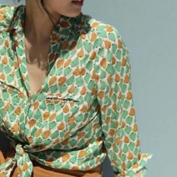Anthropologie NWT Soft Pear Print Blouse, Size 12 - Picture 10 of 11